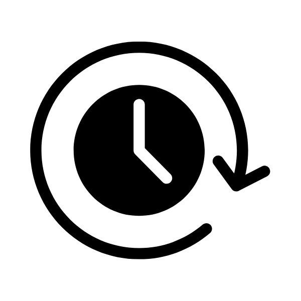 An icon of a clock with an arrow going around the outside of it.