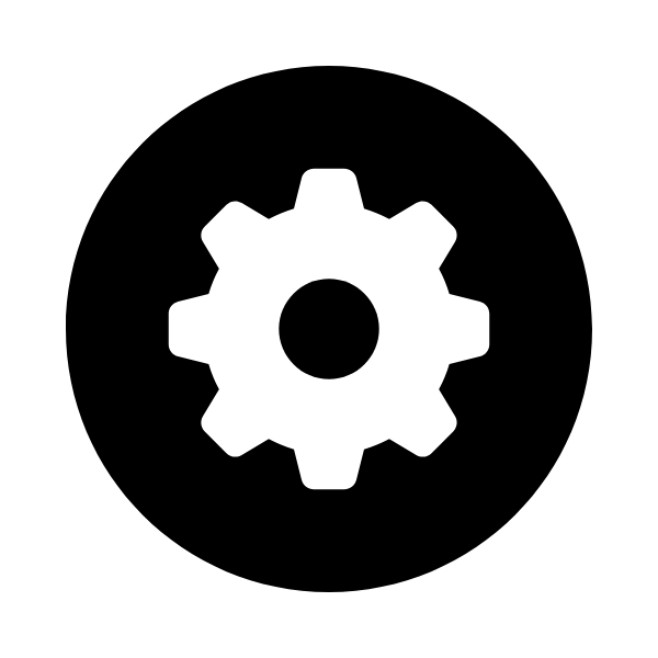 A black circle with a gear in the middle of it.